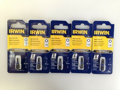 Lot of 5, Irwin Impact Insert Bits, Torx T10, T15, T20, T25, T30, bag70
