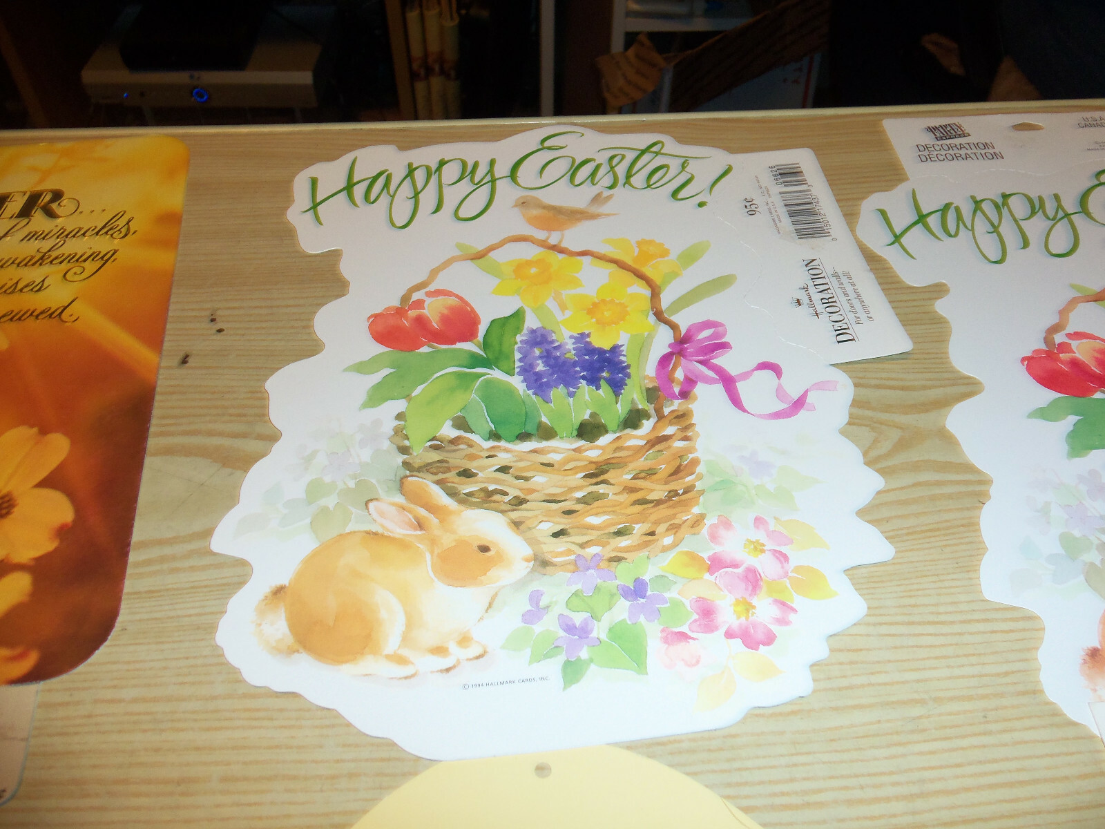 Hallmark Diecut 6 Easter Decorations - Egg, Basket, Flowers, Bunny Vintage Lot 1