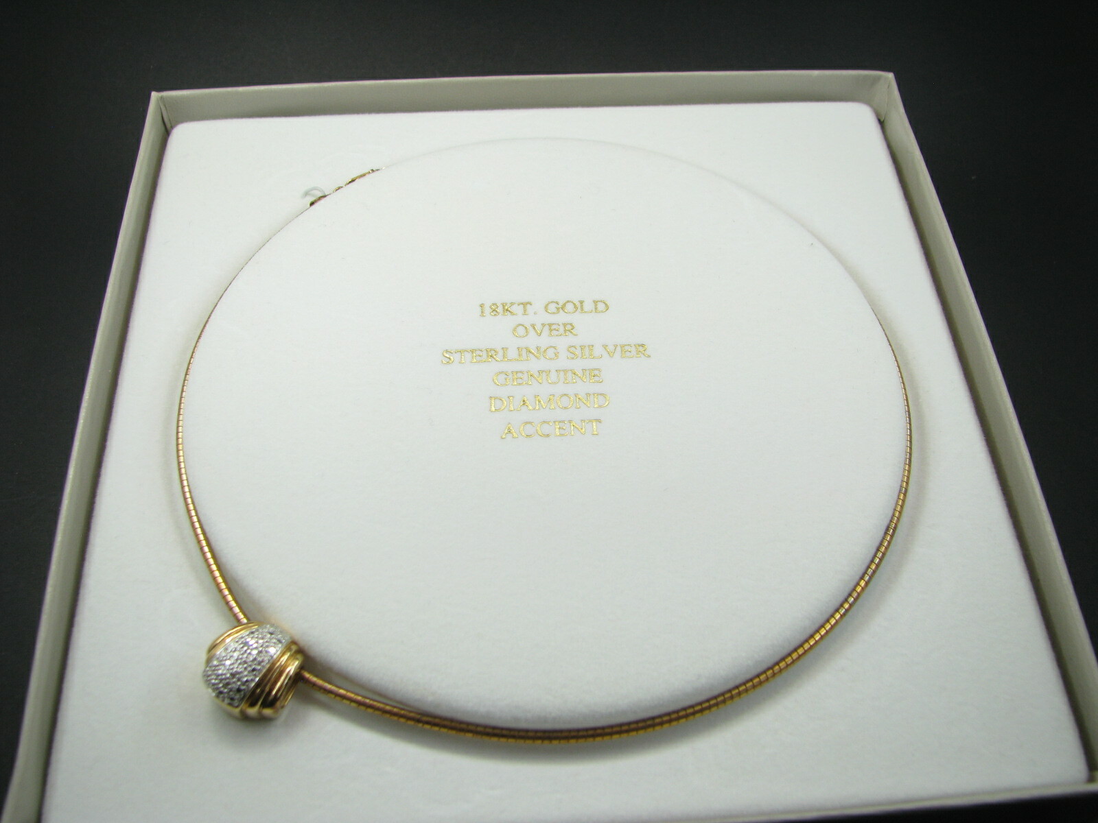 New/Box 18K YELLOW GOLD Over STERLING SILVER Omega Necklace DIAMOND PENDANT