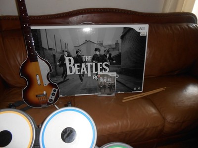 Nintendo Wii Beatles Rock Band Limited Edition Bundle Drums Guitar Game &Mic