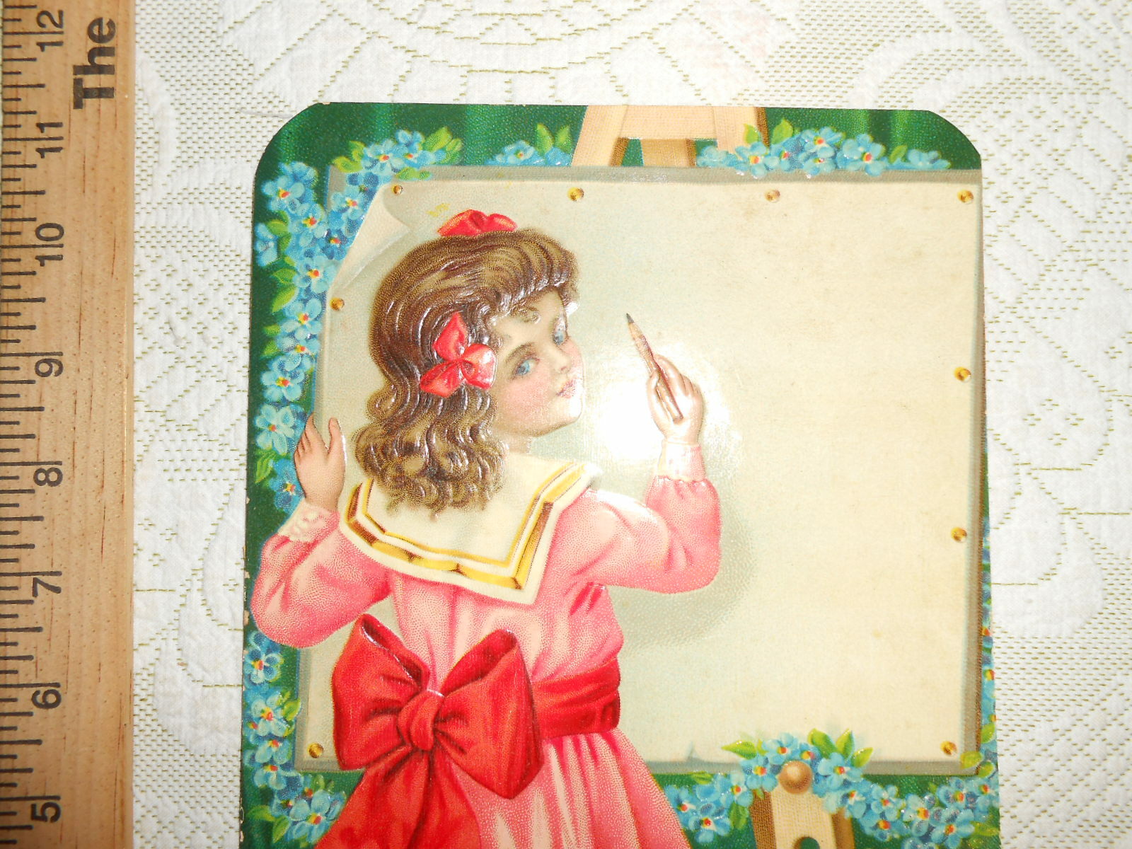 Large 1900 Antique Victorian Die-Cut Sign Little Girl  NOS