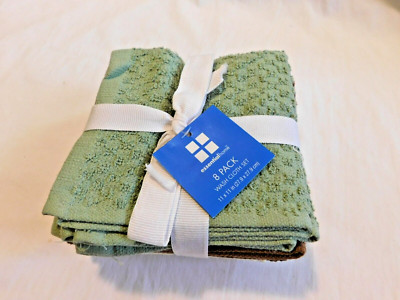 Essential Home 2 each of Green/Brown/Beige/Ivory Cotton Wash Cloths Set of 8 NEW