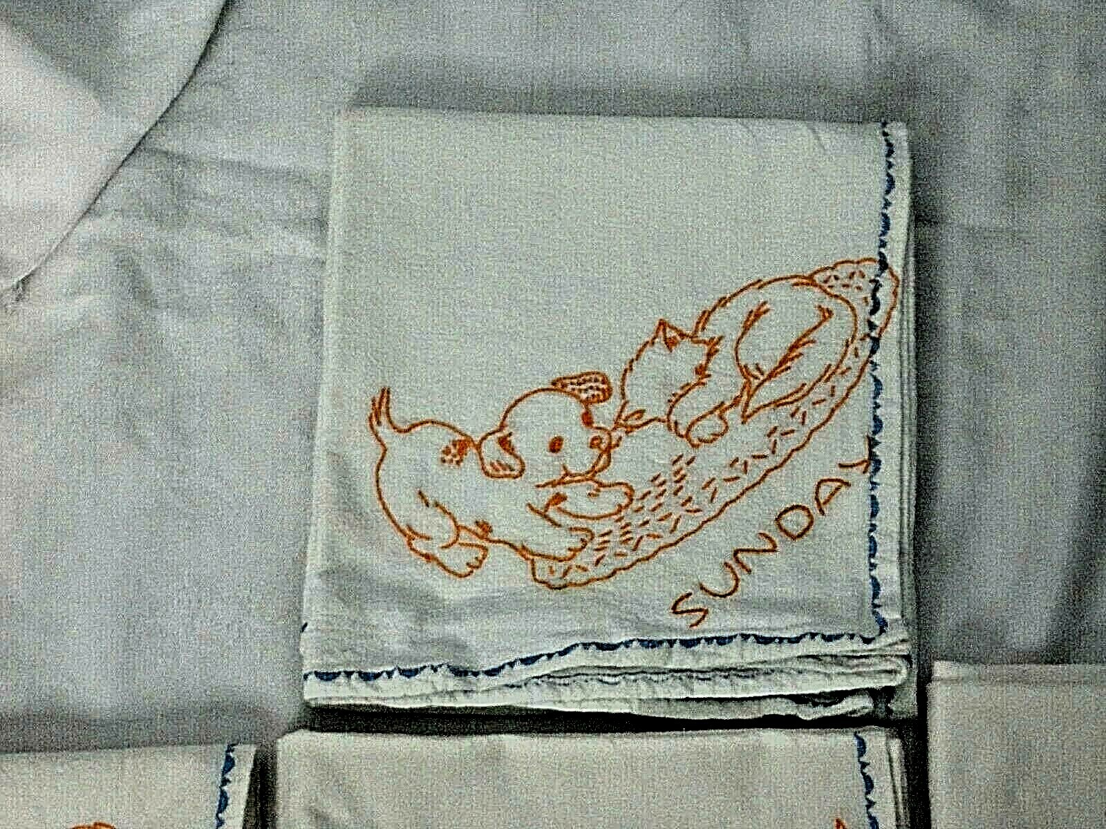 Vintage 7 Days Of the Week Flour Sack Dish Towels Set Embroidered 36