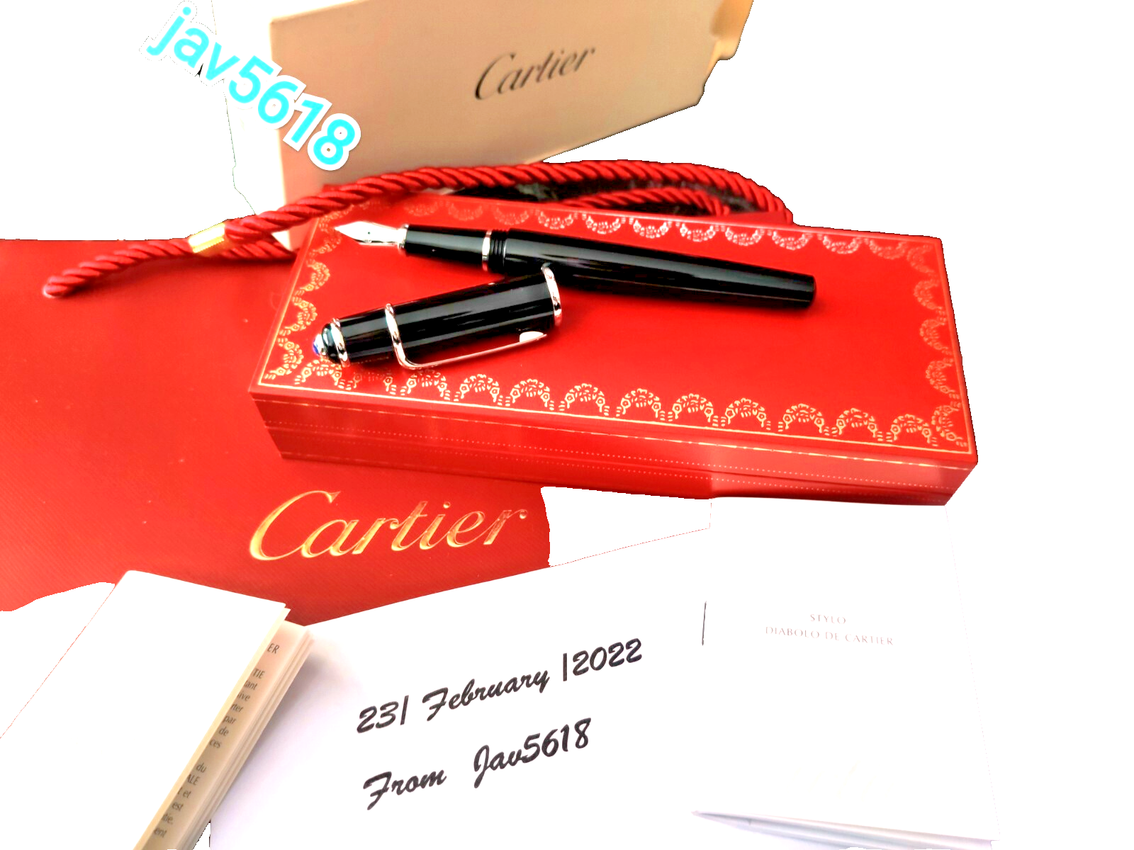 CARTIER DIABOLO FOUNTAIN PEN 18 kt GOLD NIB SAPPHIRE GEMSTONE