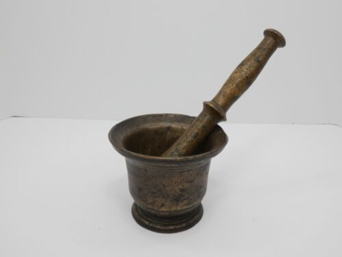 Antique Heavy Brass Apothecary Mortar and Pestle Solid and Heavy 