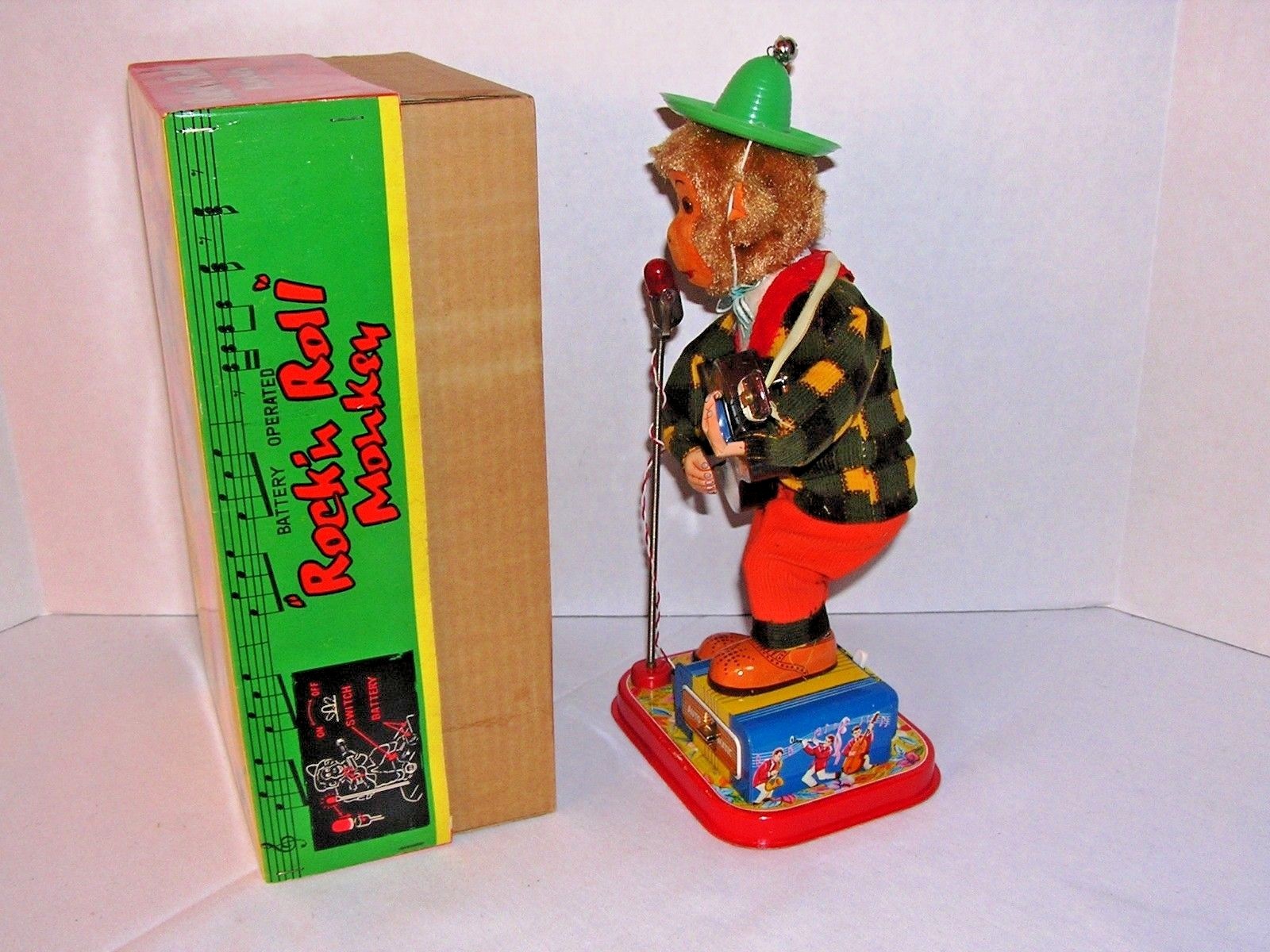 Vintage ALPS Pristine 1950's Battery Op ROCK 'N ROLL MONKEY Tin Litho Toy NMOB