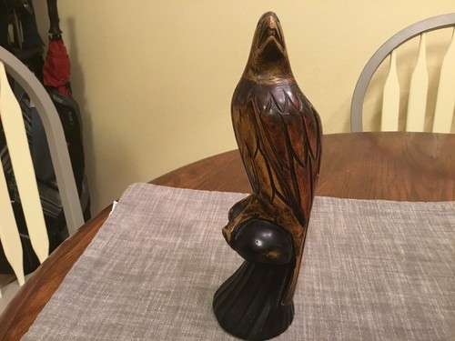 Vintage 10” Tall Hand Carved Perched EAGLE On Perch - Super Sharp!