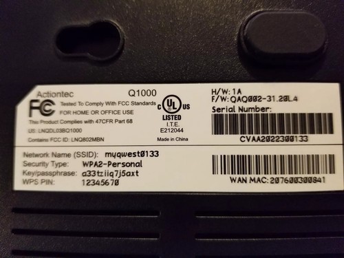 CenturyLink Qwest Actiontec Q1000 Wireless  Modem Router, line & ethernet cable