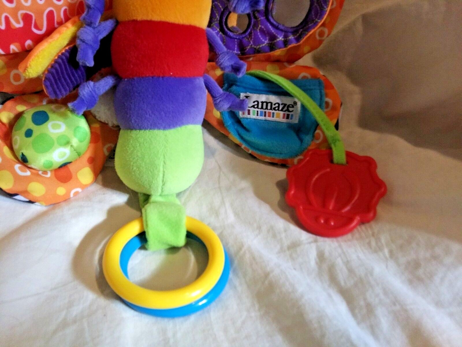 Lamaze Butterfly Hanging Baby Crib Toy Orange Plush Crinkles Rattles Squeakes