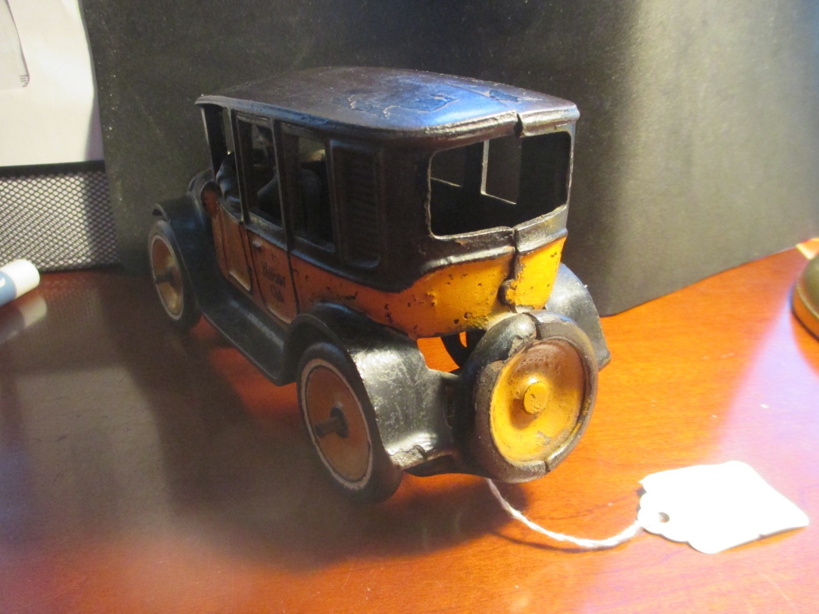 Antique 1930's Cast Iron Arcade Yellow Cab Taxi Toy Car #2 USA