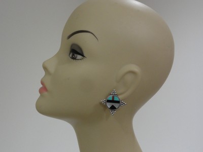 Estate Sterling Silver Sunface Turquoise Inlay Large 1-3/8