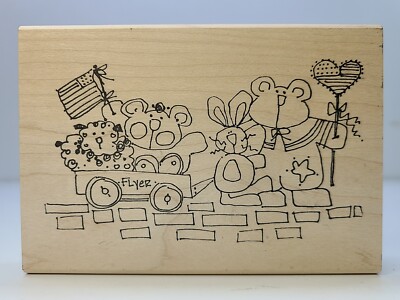 Rubber Stamp Teddy Bears Wagon America Books Arts Craft July 4th Flags 3.5'' x 5''