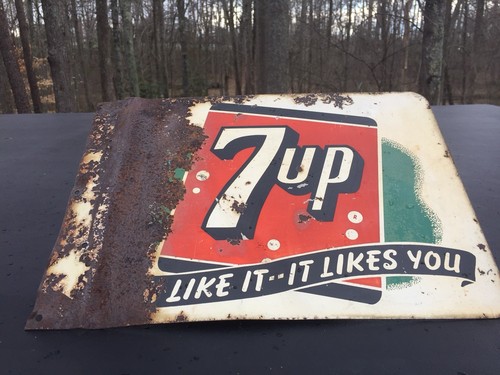 VTG Metal 1950's 7UP You Like It It Likes You,Stout Sign Co