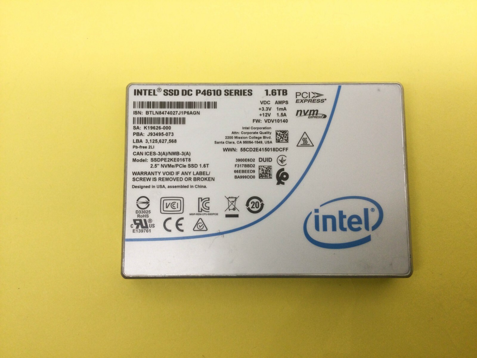 Intel DC P4610 Series 1.6TB, 2.5in NVMe/PCIe 3.1 x4, 3D, TLC