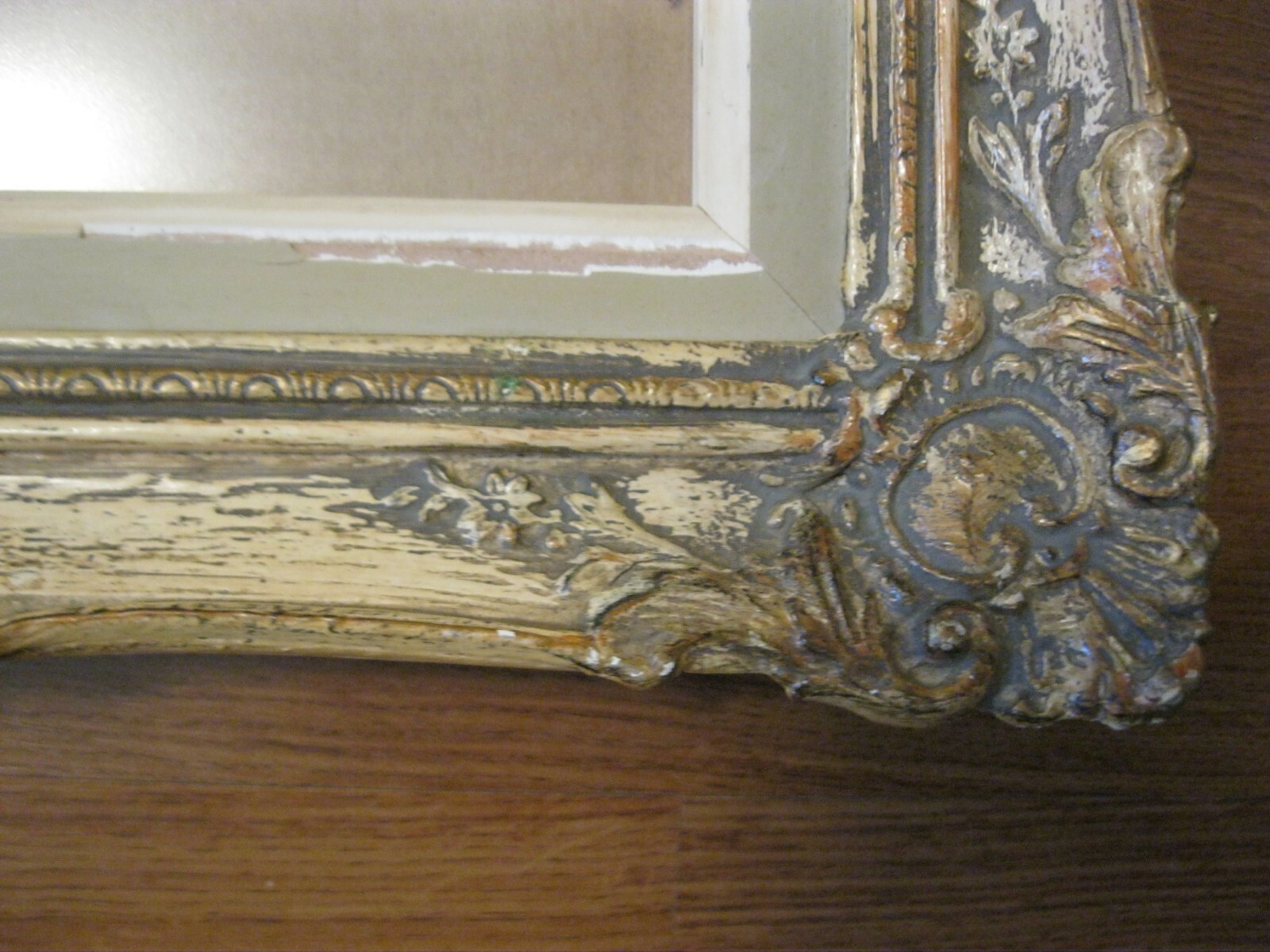 Antique Old Pair Gilt Painted Gesso Ornate French Frames Shabby Barbola Cream