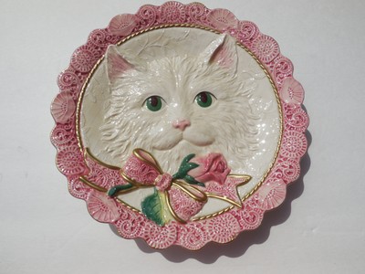 Rare Fitz & Floyd Essentials White Kitten & Roses Canape Plate / Wall Hanging