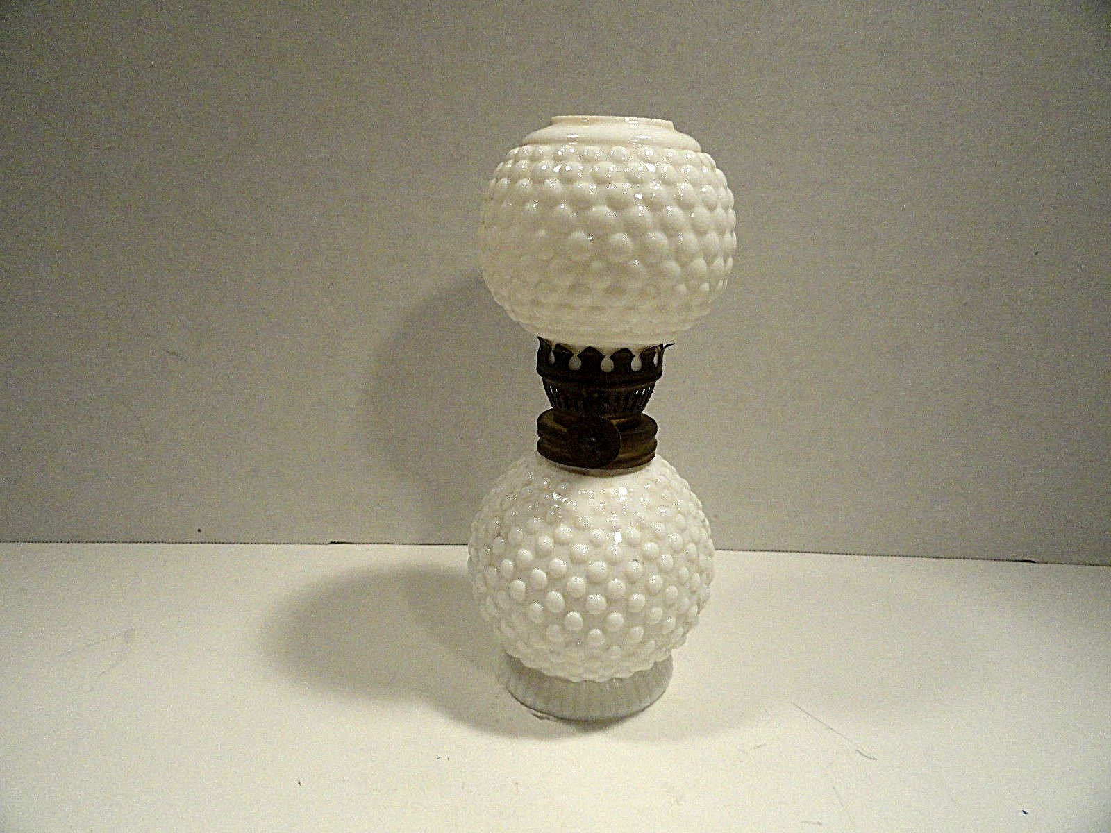 White Milk Glass Hobnail Oil Lamp Japan