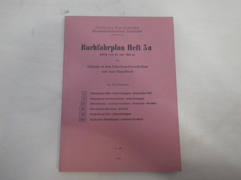 A Buchfahrplan Fahrplan Db Heft 5 B 1963 63 Mannheim Ketsch Karlsruhe Z- Plan