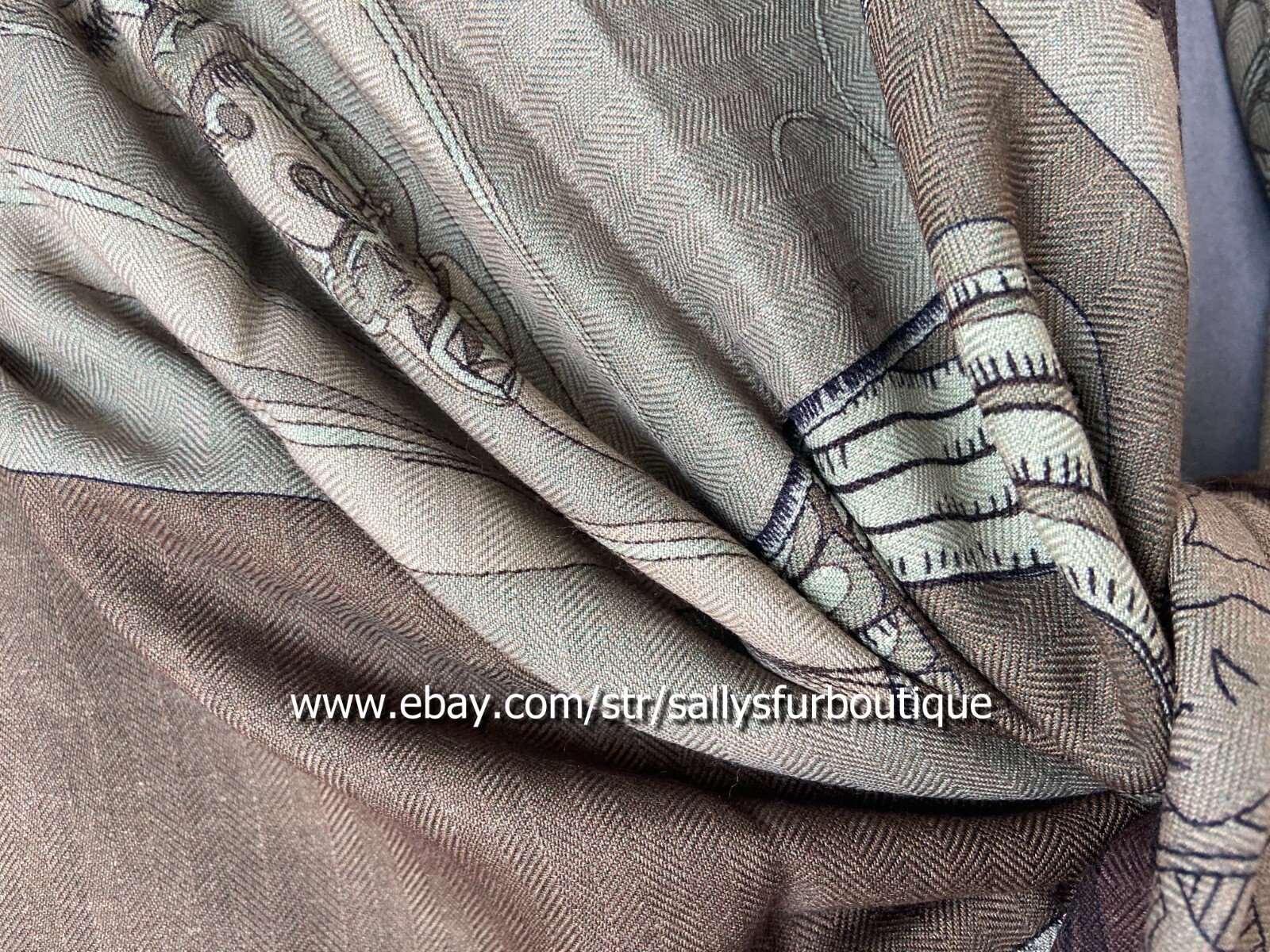 Sallys 70% Cashmere & 30% Silk Wrap Scarf Indian Print Double Face Shawl 53"