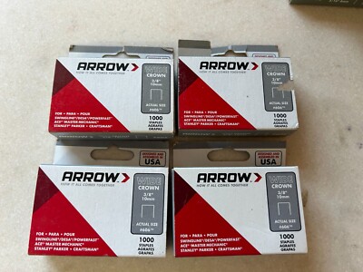 New 4-pack lot (1,000/bx) Arrow Fastener #606 Wide Crown Staples 3/8'' 10mm