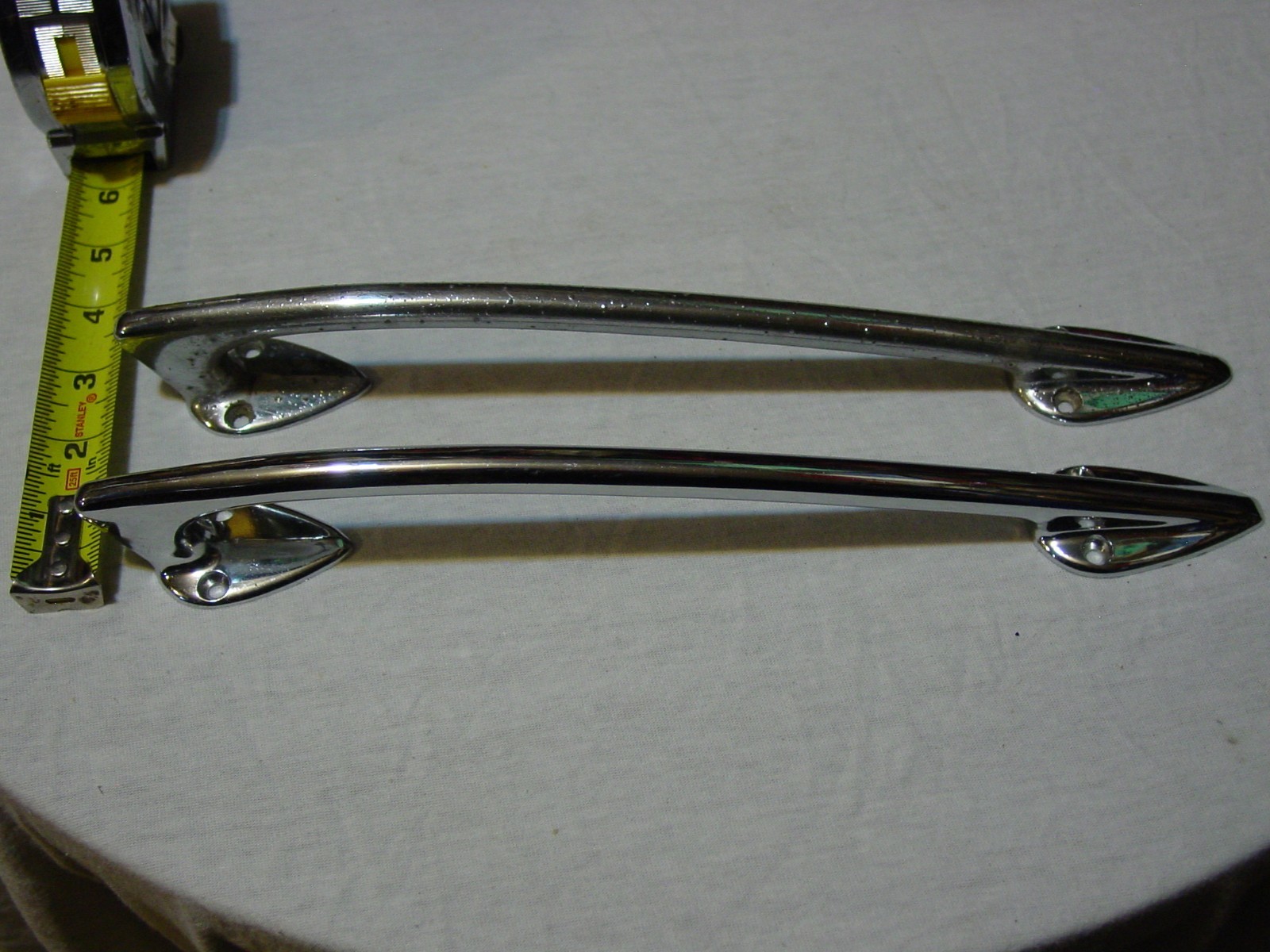ONE PAIR (2) USED VINTAGE NAUTICAL BOAT CHROME BRASS PULLS HANDLE CLEAT GRAB BAR