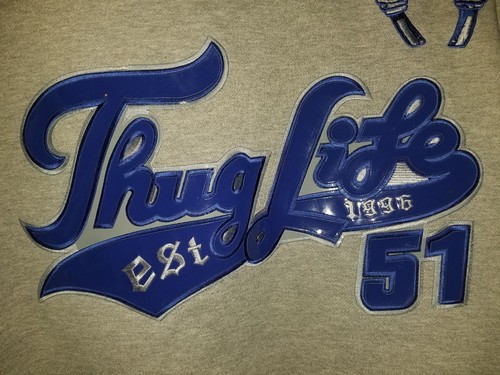 VINTAGE 1996 THUG LIFE 51 Revolution Grey Sweatshirt ROYAL Blue Letter Mens L