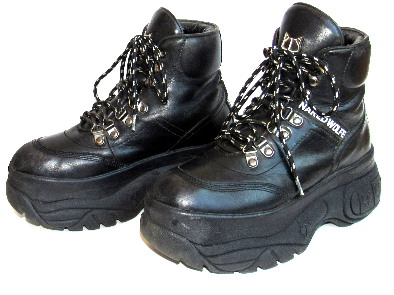 【naked wolfe】★日本未入荷★Wicked White & Black Leather NakedWolfe Platform Sneakers Woman Boots Art Wicked leather