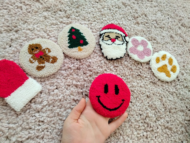 Sous Tasse Punch Needle, Cadeau Noel, Sous Verre