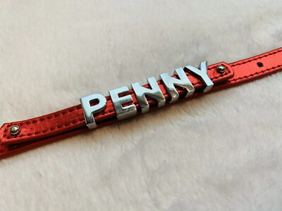 PENNY Custom 1/2'' Metallic Red Leather Dog-Cat Collar Personalized PENNY 13'' NEW