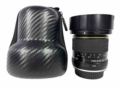 Oshiro Fish Eye CS Camera Lens for Canon EOS 8mm 1:3.5with Hood, Lens Caps, Case