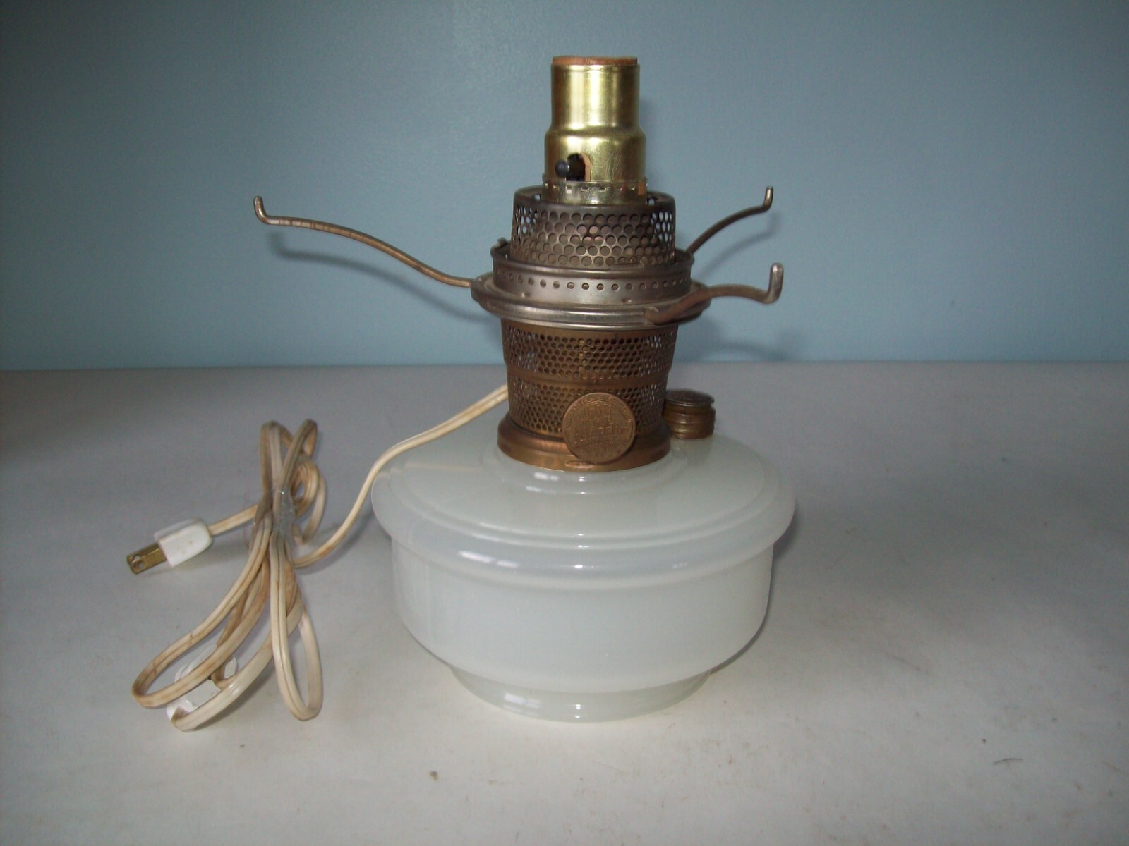vintage Aladdin moonstone bracket oil lamp w/ electrified burner w