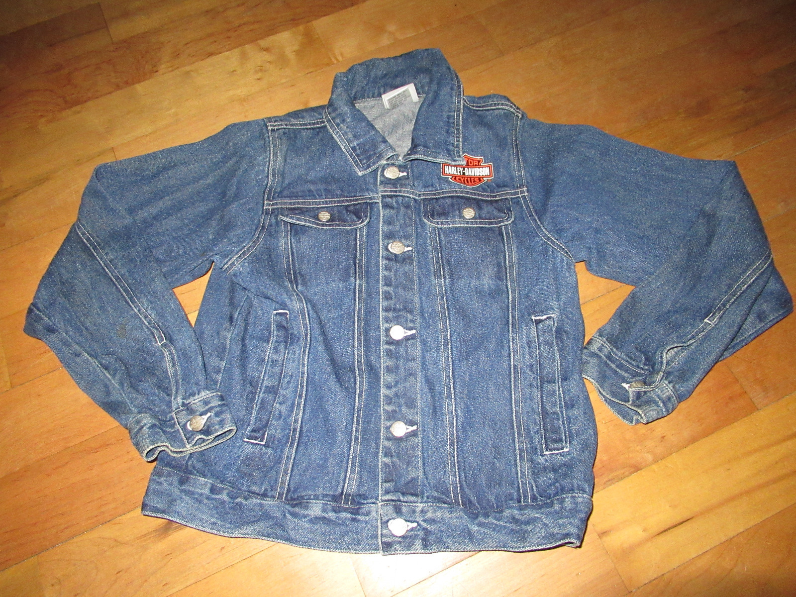 Kids YOUTH HARLEY DAVIDSON DENIM BLUE JEAN JACKET SZ 12/14 Motorcycle Graphics