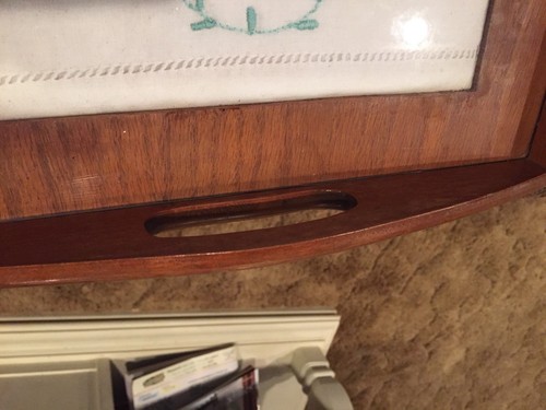 Vintage Wood Serving Tray W/ Glass Covered Embroidery Design-19”x 12.5”