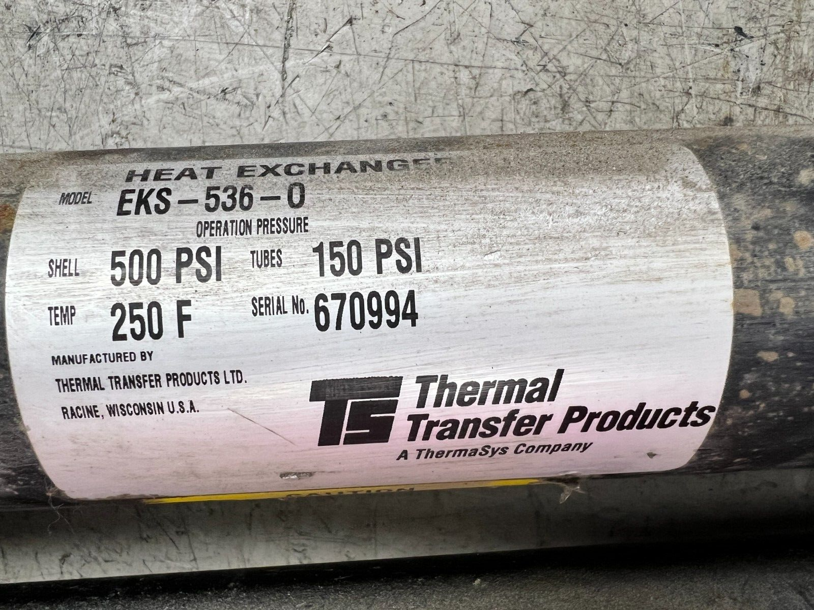 👀 NEW THERMAL TRANSFER 3/4" HEAT EXCHANGER 500 PSI SHELL 150 PSI TUBE EKS-536-0