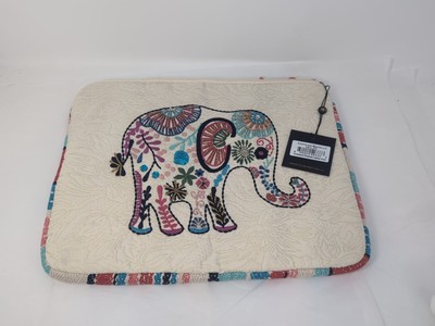 NEW America And Beyond Computer Laptop Bag Cream Colored Embellished Elephant