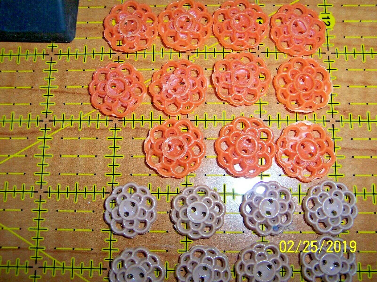 Vintage Orange & Beige Buttons - Lot of 19 Open Lace design