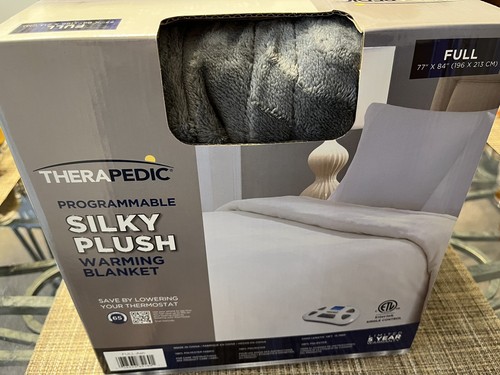Therapedic Programmable Silky Plush Electric Heated Warming Blanket Full Ash