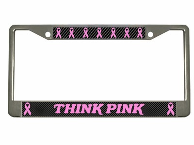 Think Pink Breast Cancer Ribbons Car License Frame  (Carbon)