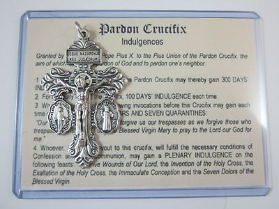 3-Way Pardon Crucifix with attached St Benedict & Miraculous Medals 2 1/4" Italy