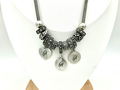 Beautiful Snake Chain Charm Necklace - Grace Adele GA Signed - Silver Tone