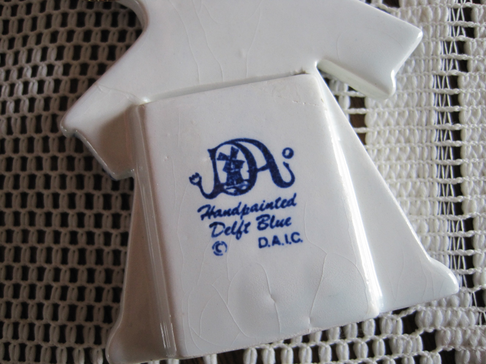 3 Hand Painted Delft Blue Dutch Windmills Hanging Photo Holders 