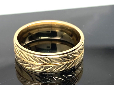 Wedding Band 14k Yellow Gold Ring 6mm Wide Wheat Pattern Estate Women's Size 6.5