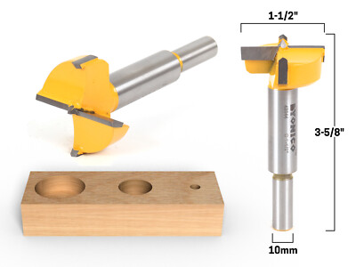 1-1/2'' Diameter Carbide Forstner Drill Bit - 10mm Shank - Yonico 43044C