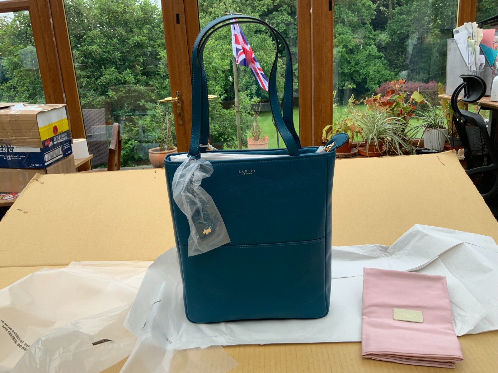 Pre-owned Radley Brough Mews Medium Zip Top Leather Tote Bag Blue Rrp £189 Handbag