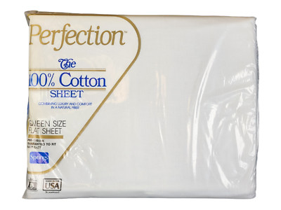Perfection 100% Cotton Queen Size Flat Sheet White Pre-Shrunk 130 Count 60 x 80