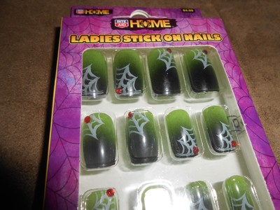 Rite Aid Home Ladies Halloween Stickon Nails  Spider Web Green  New in Box