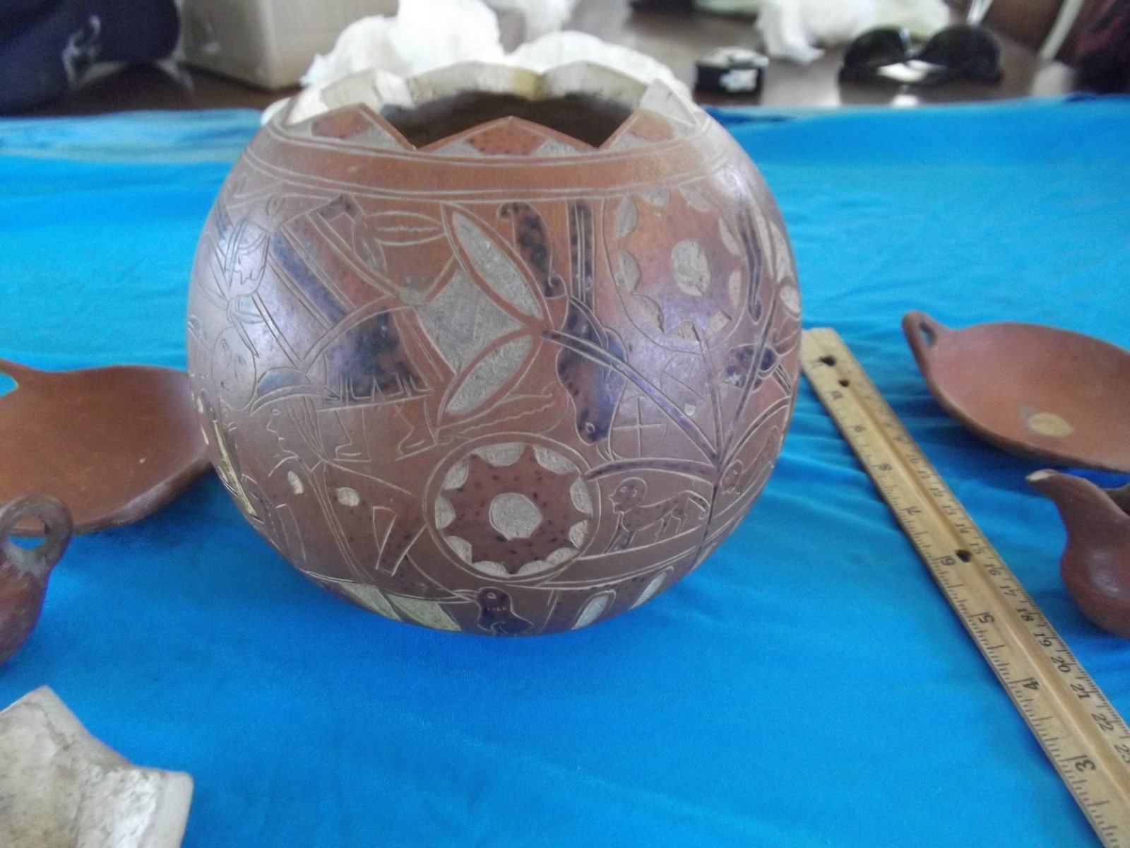 San Blas Islands Indian Panamanian Gourd ART Hand Carved-MUSEUM QUALITY+POTTERY