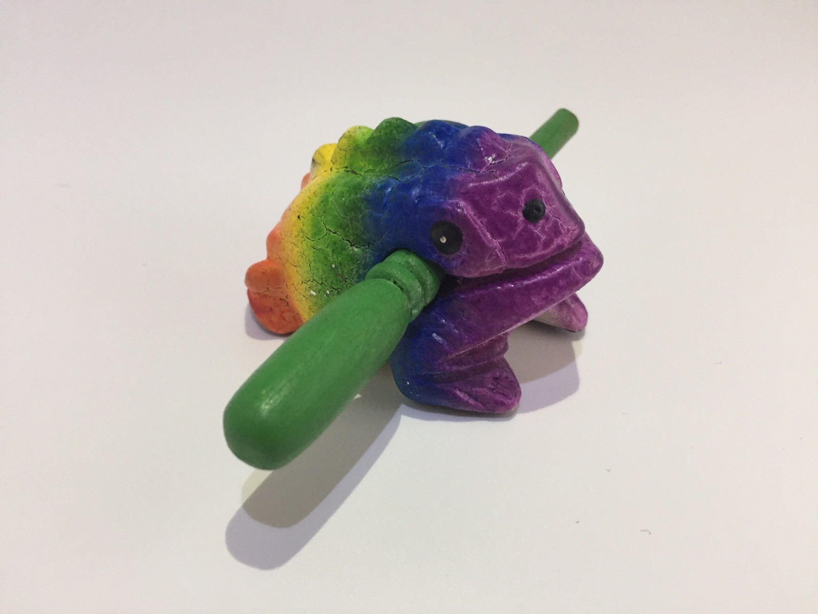Rainbow Hand Painted Carved Frog Guiro 2.5