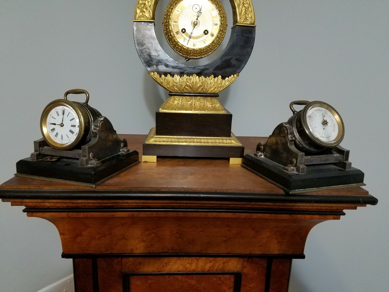 French Industrial Mortar Cannon Clock Barometer set Bronze Gilt Novelty Guilmet