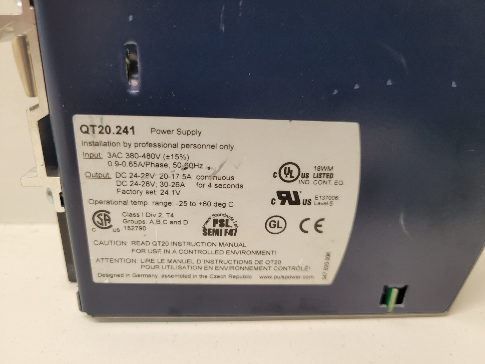 GOOD USED! PULS 24V DC POWER SUPPLY QT20.241